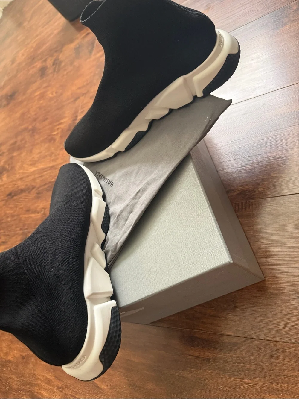 Balenciaga Black Sock Sneaker with White Lettered Sole
